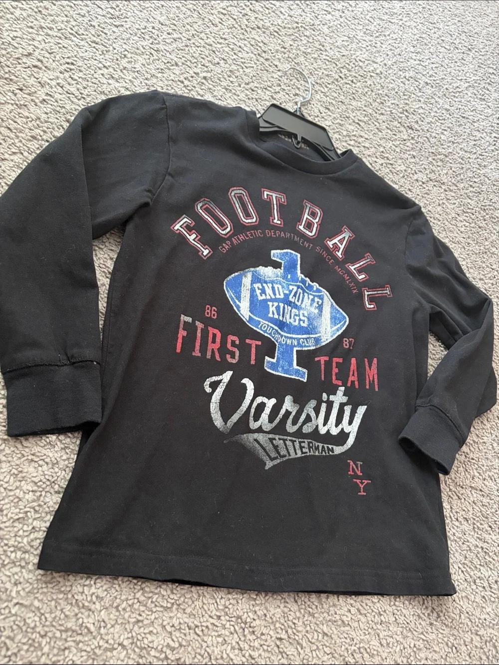 GAP Black Long Sleeve Football Graphic Tee with Red & Blue Print